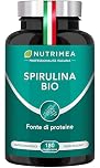 SPIRULINA BIOLOGICA PURA | 180 Compresse | 1500 mg. | Ricca di Proteine, Ficocianina, Vitamine e Minerali | Energia e Recupero | 100% Naturale | Nutrimea