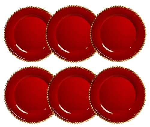 UOEKCS Red Charger Plates, 13 Inch Plastic Beaded Chargers for Dinner Plates, Party, Wedding, Birthday. Table Setting, (Set of 6) UOEKCS Red Charger Plates, 13 Inch Plastic Beaded Chargers for Dinner Plates, Party, Wedding, Birthday. Table Setting, (Set of 6)