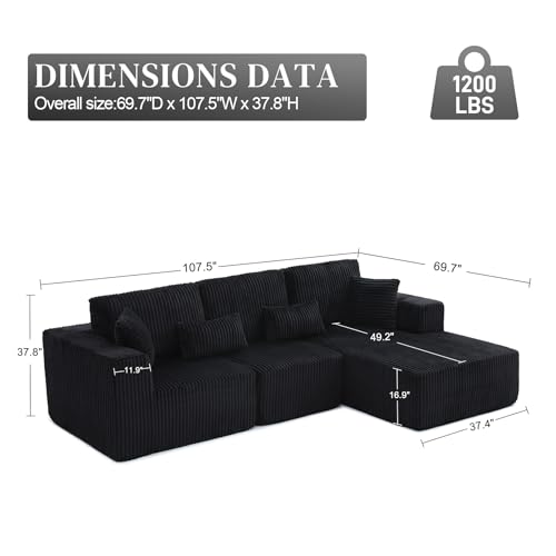 Image of 108 inch Boneless Couch for Living Room, L Shaped Modular Sectional Sofa