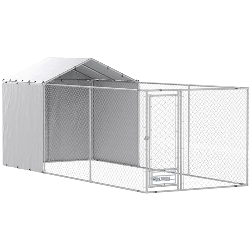 PawHut Large Outdoor Dog Kennel, Heavy Duty Galvanized Chain Link...