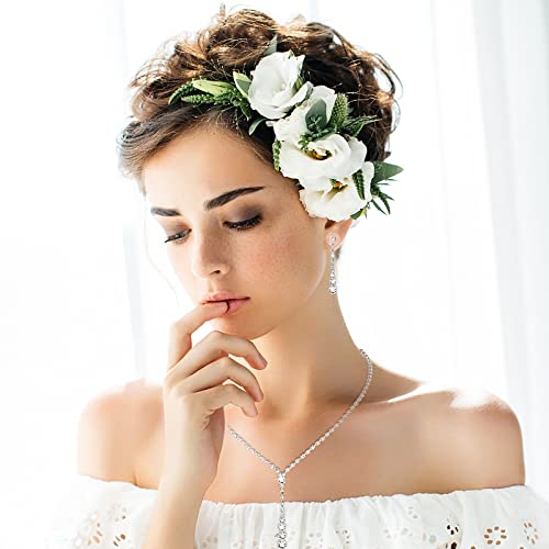 Yolev 3 Piece Bridal Necklace Teardrop Dangle Earrings Set Rhinestone Crystal Wedding Jewelry Set Rhinestone Choker Necklace For Women And Girls For Wedding Party #TOP3
