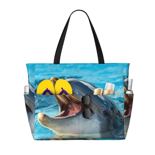Sac de plage dauphin grand volume avec poignées et bandoulière femme