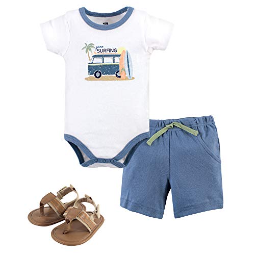 Image of Hudson Baby Unisex Baby Cotton Bodysuit, Shorts and Shoe Set