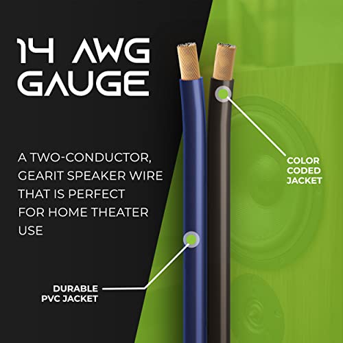 14 Gauge Car Speaker Wire, Gearit Pro Series (100 Feet, Soft Touch Translucent Blue/Black) Copper Clad Aluminum Cca 14 Awg Automotive Car Speaker Wire For Car Stereo, Car Audio Wiring Kit - 100Ft #TOP1