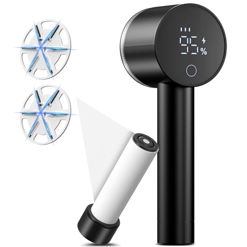 Lentorgi Fabric Shaver Electric Fuzz Remover, 2 in 1 Rechargeable Sweater Shaver with Lint Roller, Magnetic Cap, Digital Display, 2 Extra Blades, Defuzzer for Clothing Furniture Couch - Black