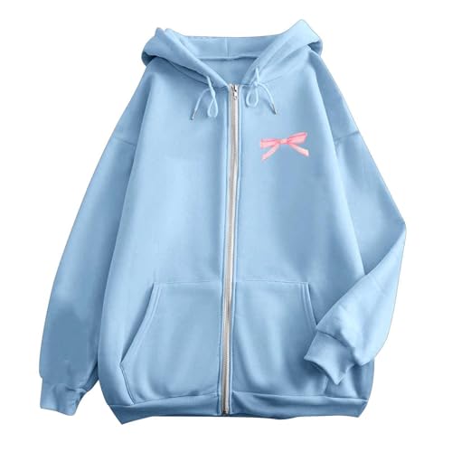 Pink Bow Zip Up Hoodies Long Sleeve Jackets For Women Coquette Casual Aesthetic Cute Preppy Hooded Sweatshirts With Pockets3