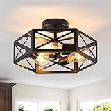Plafonnier hexagonal moderne : Avec son boîtier métallique noir hexagonal, ce plafonnier semi-affleurant confère au design rétro anguleux une atmosphère de ferme rustique mais moderne. La conception ouverte sans verre permet à l'ampoule exposée d'être plus lumineuse, vous pouvez donc facilement remplacer la source lumineuse