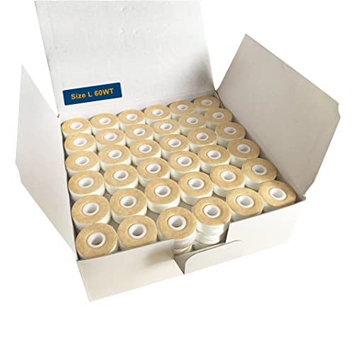 HimaPro 144 White Prewound Bobbins for Embroidery Machines Size L (SA155) Cardboard Sided Good for Brother, Babylock, Janome, Bernina, Husqvarna, Pfaff Embroidery Machines Etc (White) - 60 Weight by HimaPro - Used condition - US$15.65