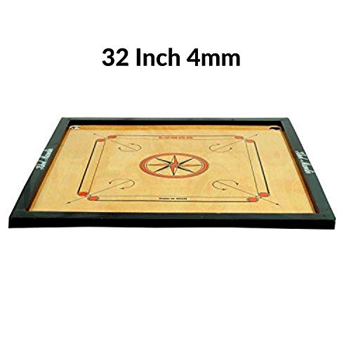 Gsi Shiny Gloss Finish Carrom Board for Family and Friends with Coins Striker and Boric Powder, Brown (Large 32 inch 4mm)