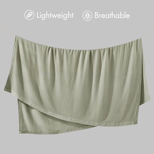 Image of Madison Park 100% Egyptian Cotton King Bed Blanket for Summer Sage Green | Cozy Soft Breathable Durable, Waffle Weave Woven Casual, Lightweight Knit All Season Throw for Bed Couch or Sofa, OEKO TEX