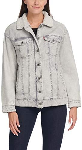 Levi's Women's Cotton Sherpa Trucker Jacket (Standard & Plus Sizes), Washed Light Grey, X-Large