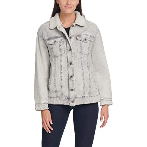 Levi's Women's Cotton Sherpa Trucker Jacket (Standard & Plus Sizes), Washed Light Grey, X-Large #TOP2