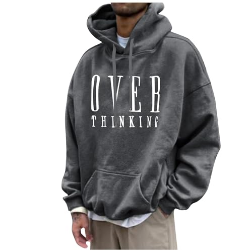 Men's Oversized Pullover Letter Print Graphic Hoodies Long Sleeve Casual Sweatshirt with Pocket