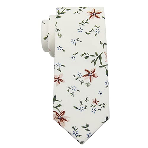 Image of Mantieqingway Floral Ties for Men Skinny Cotton Tie Flower Necktie