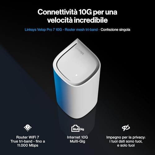 Velop Pro 7 10G LN1401 - Sistema mesh tri-band con 1 porta Internet/WAN da 10 Gigabit e 4 porte LAN da 2,5 Gigabit per max 280 m2 e più di 200 dispositivi - Powerline - Immagine 1