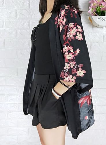 Image of LAI MENG FIVE CATS Women's Floral Print Loose Blouse Japanese Kimono Tops | Puff Sleeve,Cover up Top,Casual Cute Tops,Summer Cardigans 2026