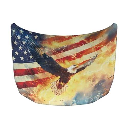 Image of Eagle American Flag Flame Print Car Hood Cover, Stretchable Breathable Automotive Hood Covers Protective Elastic Fabrics Car Hood Decoration and Protection Fit Truck Sedan SUV, 4th of July