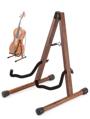 Musbeat Soporte para violonchelo en forma de A con portarco, estable y seguro, en madera de nogal con espuma acolchada para violonchelos 1/2, 3/4, 7/8 y 4/4, también compatible con guitarra