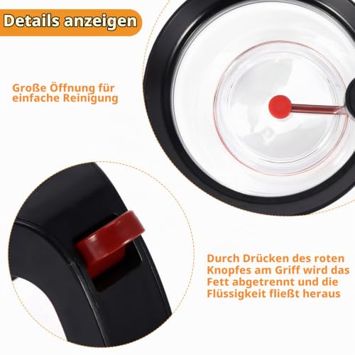 Foto von COZHYESS Fetttrennkanne für Soßen, Fettabscheider 1000ML Doppelfiltrations Fetttrenner, Ein Knopf Pressefreigabe Spender, Einfaches Abscheiden von Fett
