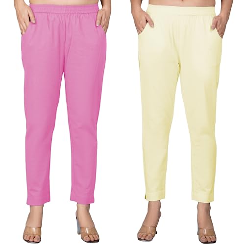 Image of Regular Fit Fully Elastic Waist Ankle Length Premium Cotton Casual Trouser Pant (Combo Pack of 2)