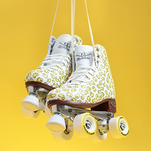 Angels Skates Kids' & Women's Roller Skates - Premium Quality Pu Leather Quad Roller Skates - Non Adjustable High- Top Perfect Indoor Outdoor Girls Retro Roller Skates - 1-13 Sizes (Happy Face, 13) #TOP4