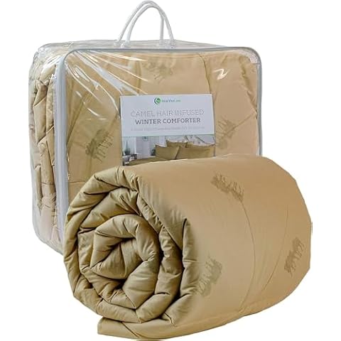 HealthyLine Camel Hair Winter Down Alternative Comforter - Natural Breathable Wool Blanket | Cotton, 233TC, 300 GSM - Duvet Insert with Corner Tabs, King Size: 102″ x 86″ Cover