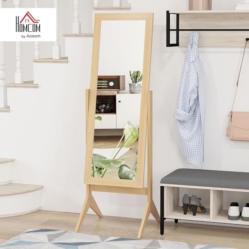 HOMCOM Espejo de Pie Cuerpo Entero Reclinable 47x46x148 cm, Espejo de Cuerpo Entero Independiente con Soporte y Marco Rectangular, para Dormitorio, Salón, Roble - imagen 2