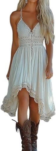 Women's Sexy Sleeveless Spaghetti Strap Western Cowgirl Dress Tre...