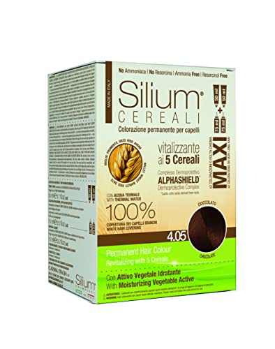 Image of Silium Cereali Maxi Permanent Natural Hair Colour for Women & Men, Ammonia Free, 5 Cereals Sources of Proteins & Vitamins for Soft Shiny Strength Hair, 2 x 50 ml Color Cream, 2 x 75 ml Color Developer (Chocolate 4.05)