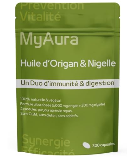 Huile d'origan et nigelle, Huile d'origan,Huile de nigelle,300 capsules,Disponibilité en phramacie,haute concentration,Renforcement immunitaire,Soutien digestif, Marque française
