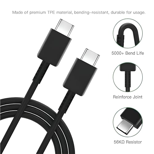 Image of Hoerrye Samsung 45W Superfast Type C To C 3.3FT (5A) Charging Cable High-Speed & Data Transfer For Galaxy S25,M35,F16,M16,M06,F06,F05,M05,M14,F14,F34,S24,S23 5G,Laptop,Tablet Type-C PD Cord,Black