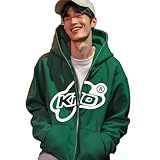 Crancious Mens Letter Printed Hoodies Harajuku High Street Hooded Sweatshirts Zip Y2K Graphic hoodies (Medium,Dark green)