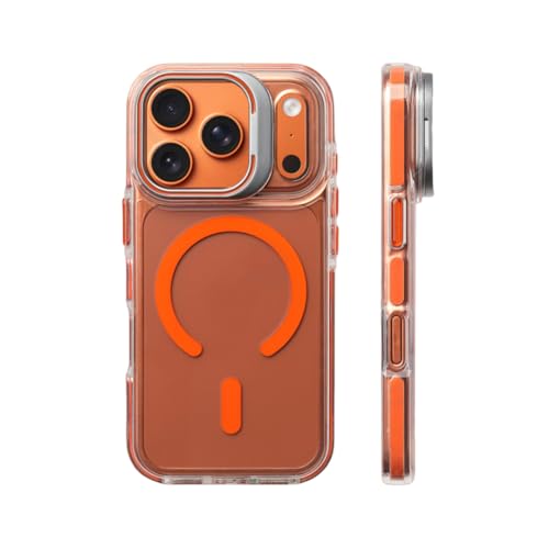 Coque iPhone 15 Pro Max magnétique antichoc transparente orange avec support