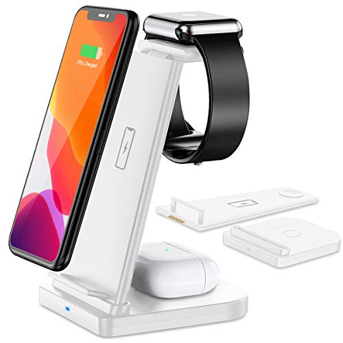 Bestrans Cargador inalámbrico 3 en 1 para Apple Watch 5/4/3/2, AirPods Pro/2, soporte de carga rápida inalámbrico para iPhone11 Pro Max/X/XS/XR/8Plus (blanco)