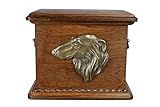 art-dog urna per ceneri di cane - memoriale fatto a mano con rilievo, incisione personalizzata e busto in bronzo fuso a freddo - 8,3x11,4x8,7 - levriero russo borzoi