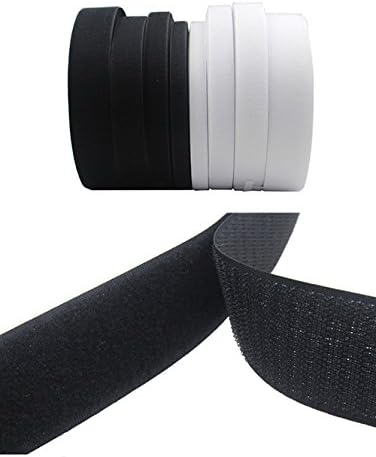 25mm White and Black Hook and Loop Tape/Roll - 2M/Pair Sew On Strap (Not Adhesive) (Black)