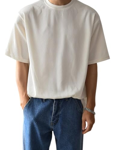 Image of GRECIILOOKS Men's Polycotton Textured Drop Shoulder Oversized Fit T-Shirt