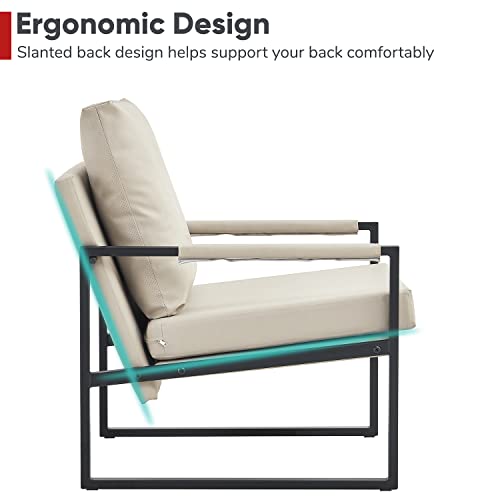 Joybase Pu Leather Accent Chair, Mid Century Modern Accent Chair, Armchair, Metal Frame, Comfy Reading Chair, Lounge Arm Chair For Living Room, Bedroom (Beige, Pu Leather) #TOP3