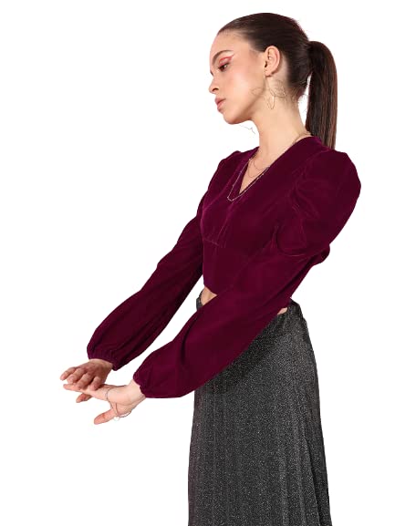 style quotient Women Charming Maroon Solid Puff Sleeves Top-picture-23