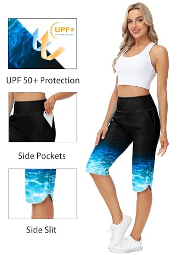 Image of AOBUTE Womens Swim Capris Pant Sun Protection High Waisted Swimming Leggings with Pockets (No Lining)