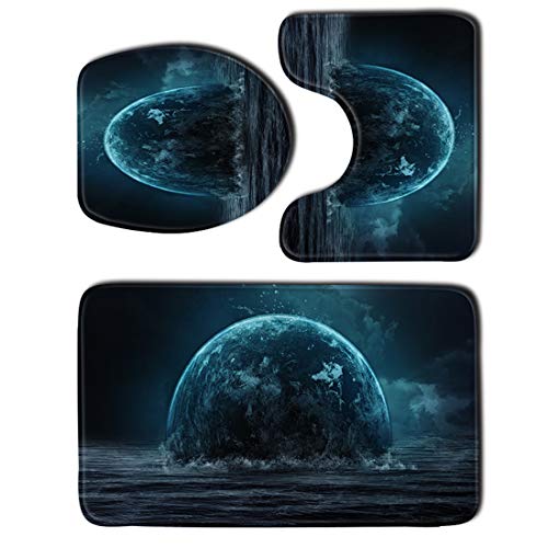 JMAHM Badezimmer Matten 3 Stück Badematten Set rutschfeste Podest Matte Wc-sitzbezug Mat (Blau) Cover