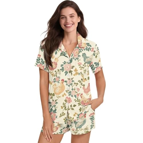 Image of Women's Short Sleeve Sleepwear Pajamas Nightwear with Pockets | skin-friendly breathable material resists pilling fading and deformation after repeated washing
