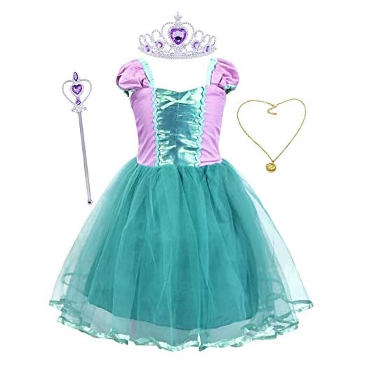 AmzBarley Sirena Vestido Niña Princesa Cumpleaños Tutu Disfraz Traje Princesa Niños Fiesta Partido Cosplay Verde 2-3 Años
