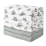 GLLQUEN BABY Receiving Blanket Boy Cotton Muslin Swaddle Blankets Girl Newborn Squares Breathable & Soft Thin Baby Blankets Cloths Double Absorbent Infant Swaddling Wrap - 6 Pack (Star)