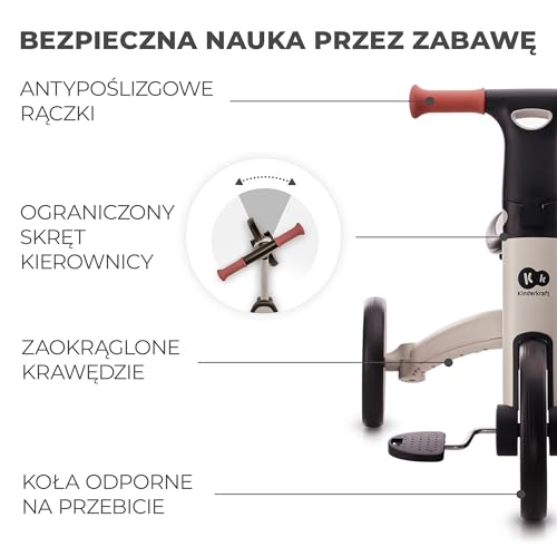 kk Kinderkraft 4TRIKE Trójkołowiec 3w1, Rowerek Biegowy, Pchacz, Wielofunkcyjny, Bezpieczny, Regulowane Siodełko, Szary