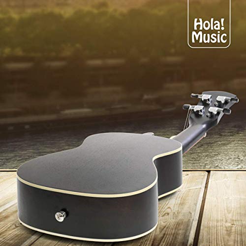 Concert Ukulele Bundle, Deluxe Series by Hola! Music (Model HM-124BK+), Bundle Includes: 24 Inch Mahogany Ukulele with Aquila Nylgut Strings Installed, Padded Gig Bag, Strap and Picks - Black - Thumbnail 6