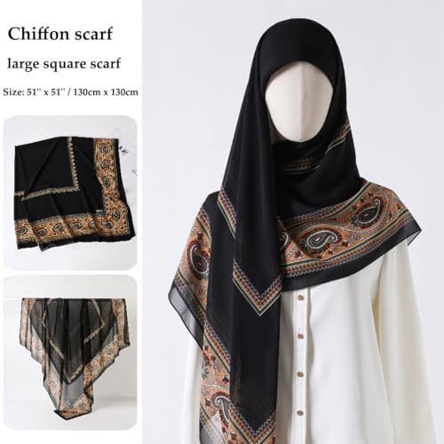 K-Elewon Large Square Scarf 51" Headscarf Chiffon Fashion Scarves Turbans Hair Wrapping Scarfs2