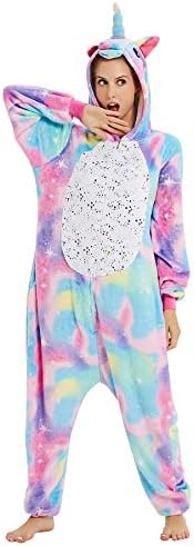 JYUAN Unisex Adult Animal Onesie Pajamas Unicorn Cosplay Christmas Halloween Costume Sleepwear for Women Men (S(Suggested Height 4'9"-5'25"), Multicoloured-1#)