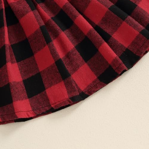 Image of BeQeuewll Fall Winter Toddler Baby Girl Clothes 2Pcs Long Sleeve Ribbed Knit Shirt Plaid Skirt 1T 2T 3T 4T 5T Girls Dress