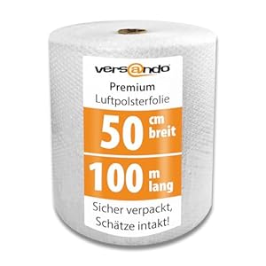 versando Premium Luftpolsterfolie 100m x 0,5m Versand, Verpackung, Umzug Noppenfolie Bubble Wrap LPF Rolle